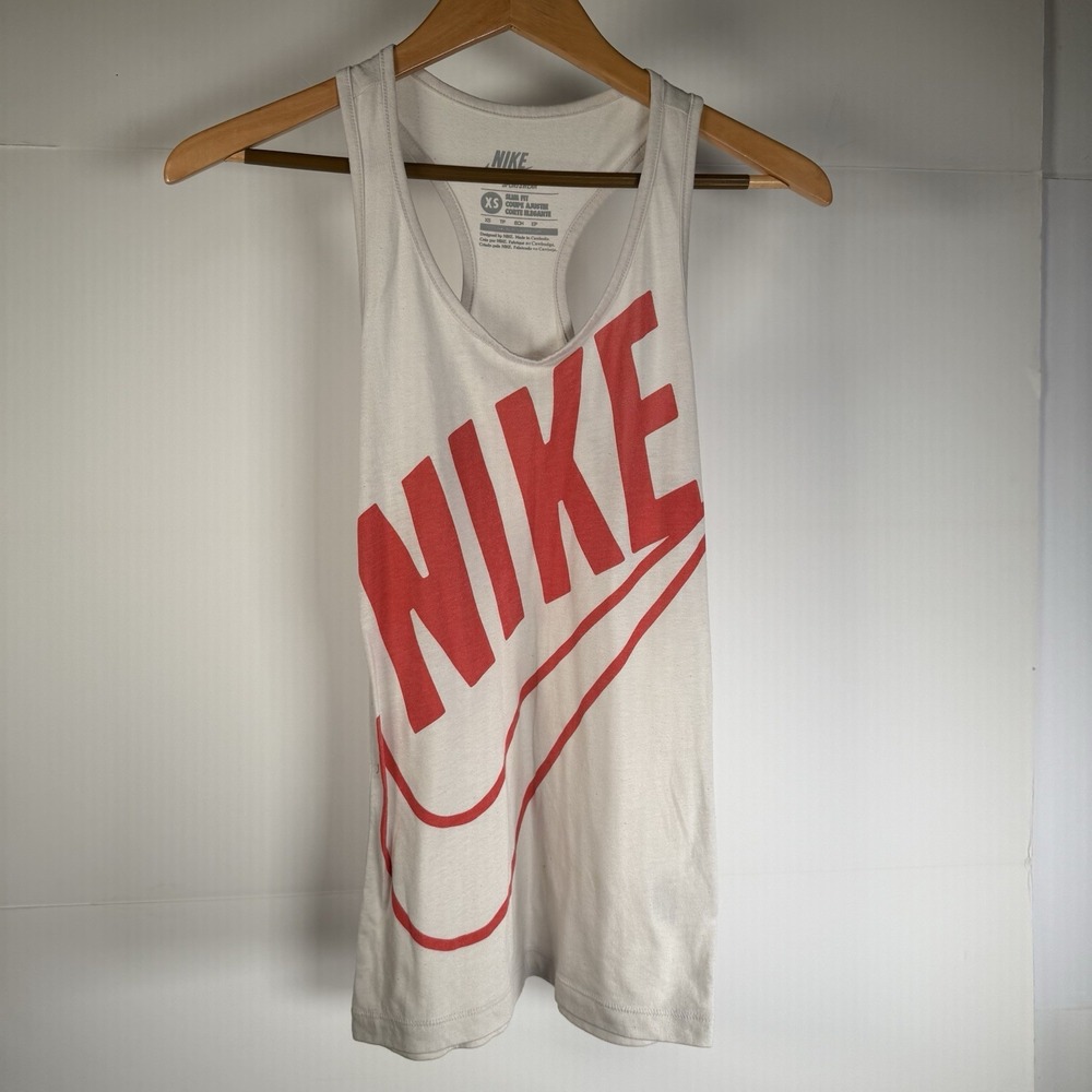 Nike Tank Top White With Red Swoosh Size XS Get Your Flex On